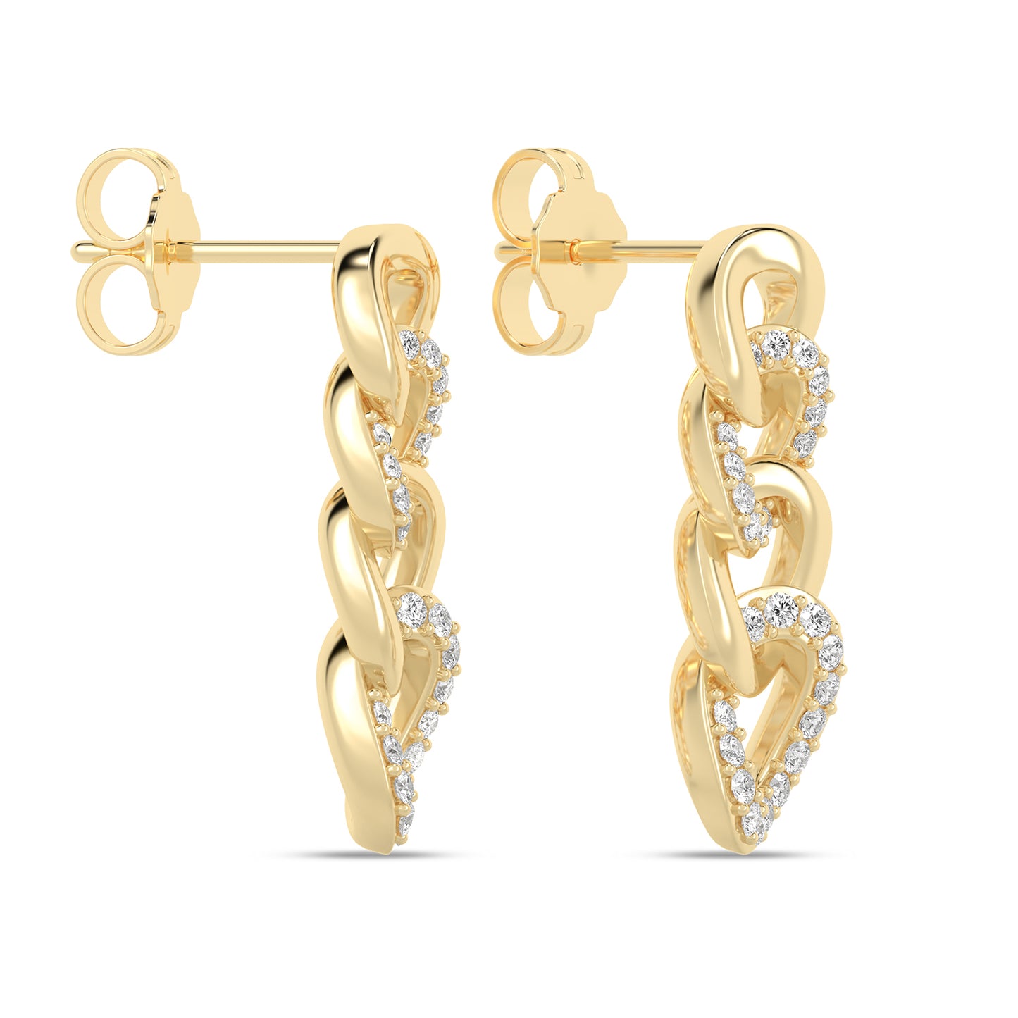 Alternating Diamond Cuban Link Drop Earrings