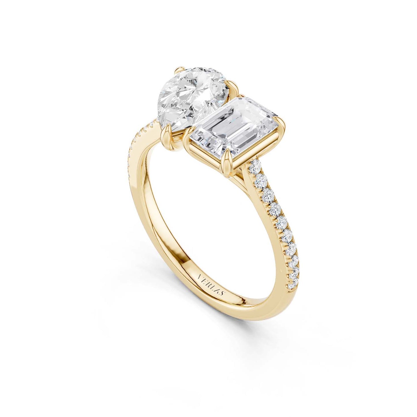 Pear Emerald Two Stone Diamond Ring