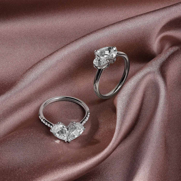 Asymmetrical Pear Diamond Two Stone Ring