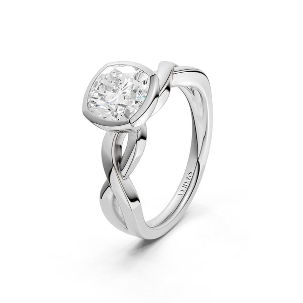 Twisted Bezel Cushion Diamond Ring