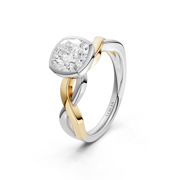 Twisted Bezel Cushion Diamond Ring