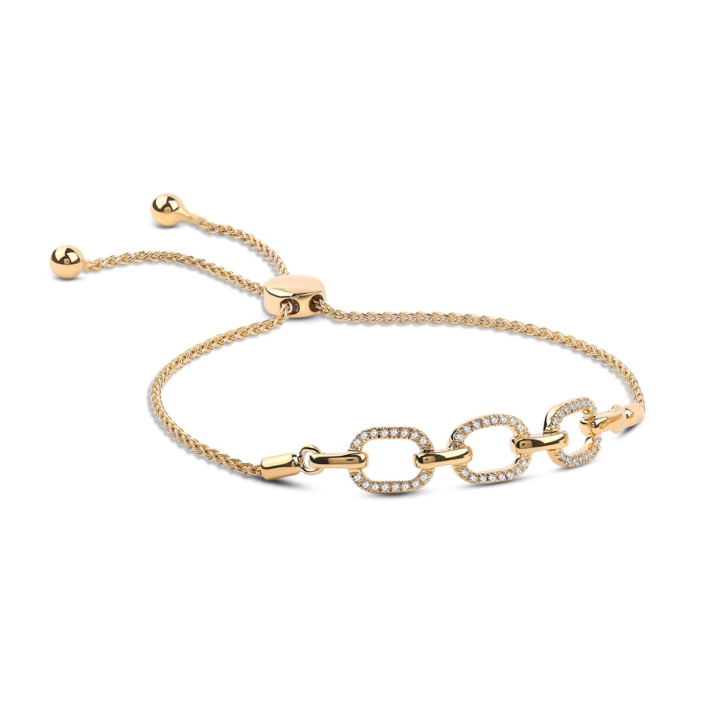 Together Forever 3-Gold Diamond Links Bolo Bracelet