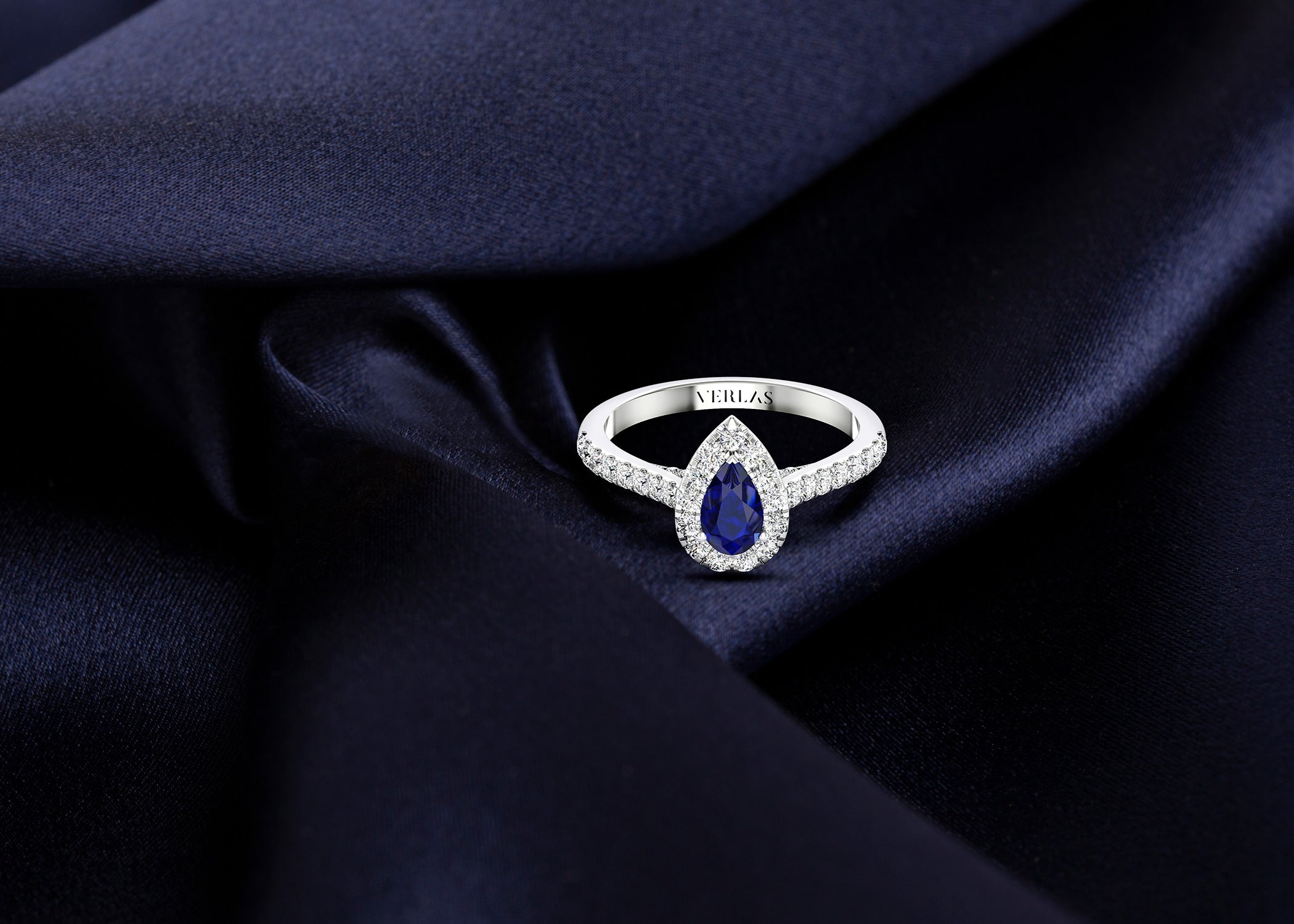 Exquisite Dewdrop Gemstone Diamond Halo Ring - Ring 