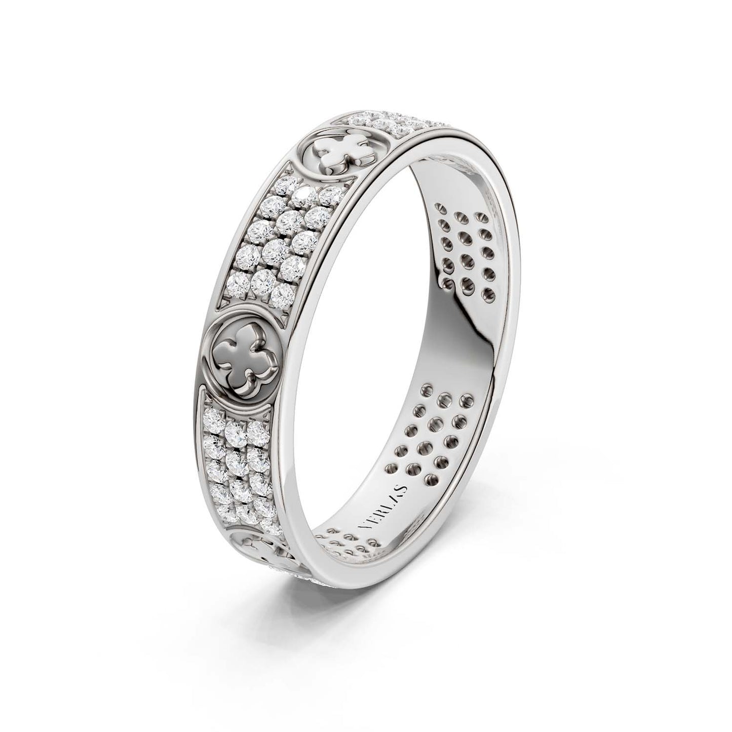 La Fleur 4mm 4-Diamond Rows Round Band