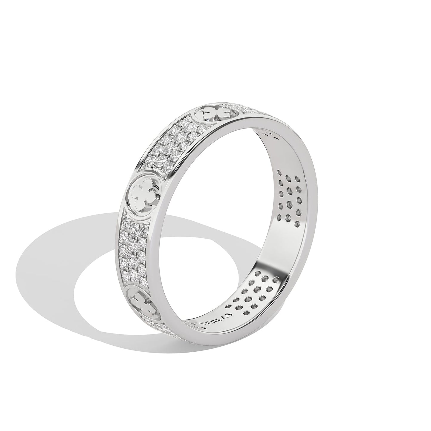 La Fleur 4mm 4-Diamond Rows Round Band