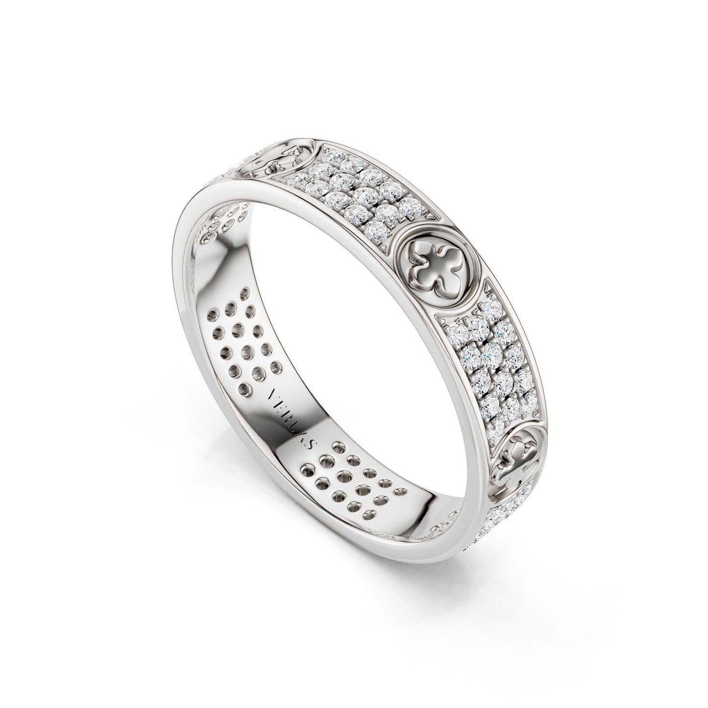 La Fleur 4mm 4-Diamond Rows Round Band