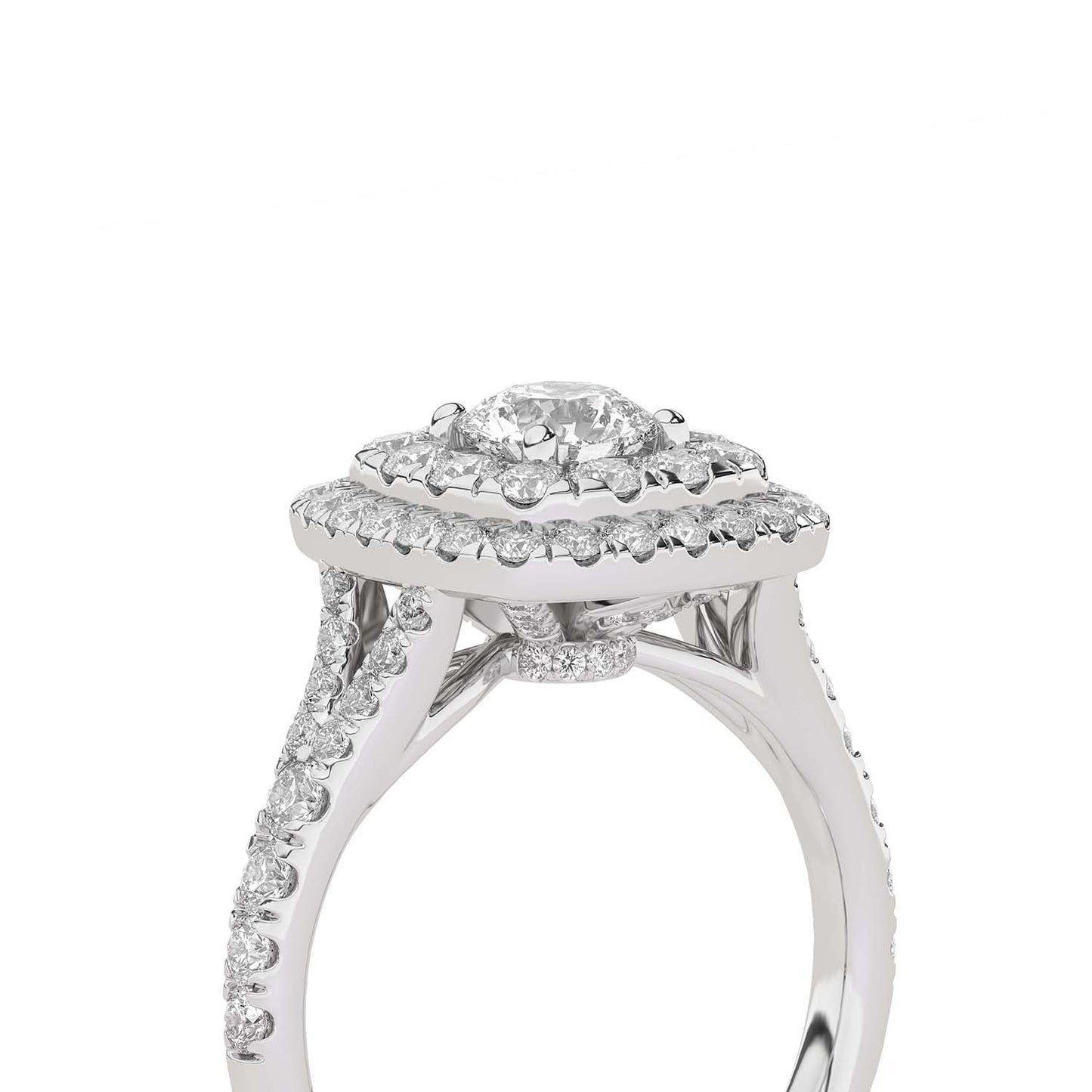 Round-Center Princess Double Halo Ring