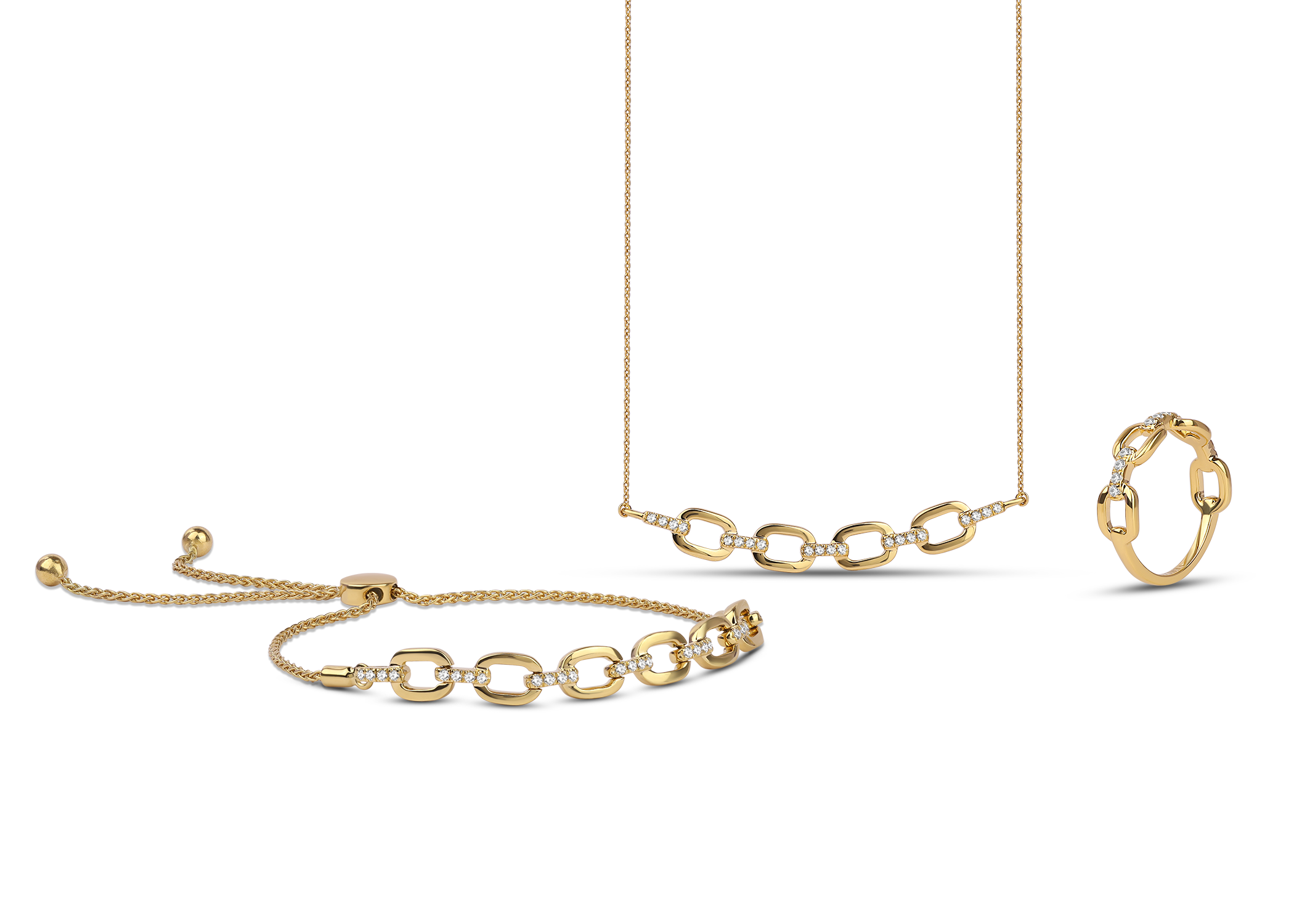 Together Forever 4-Gold Links Diamond Necklace - Necklace 