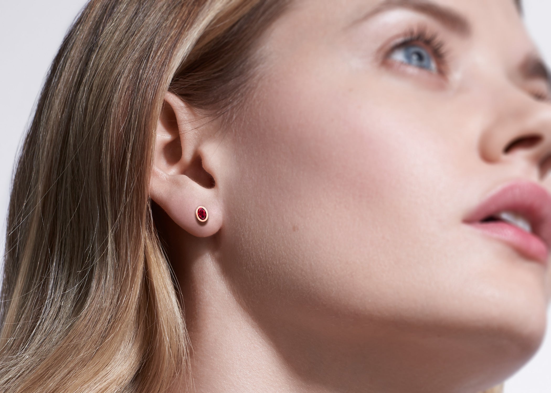 Gemstone Encompassing Ellipse Studs - Earring 