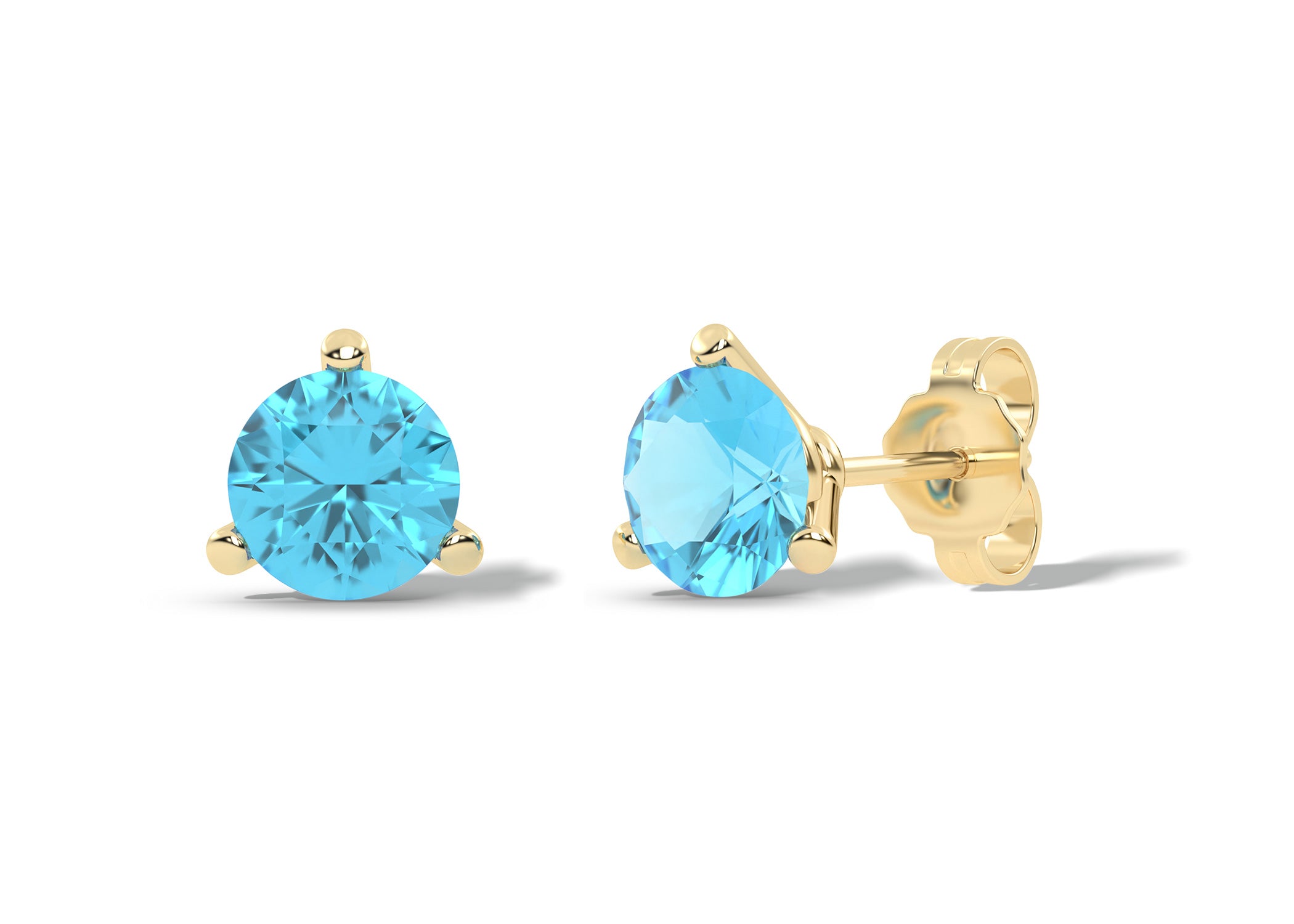 3-Prong Gemstone Round Solitaire Studs - Earring 