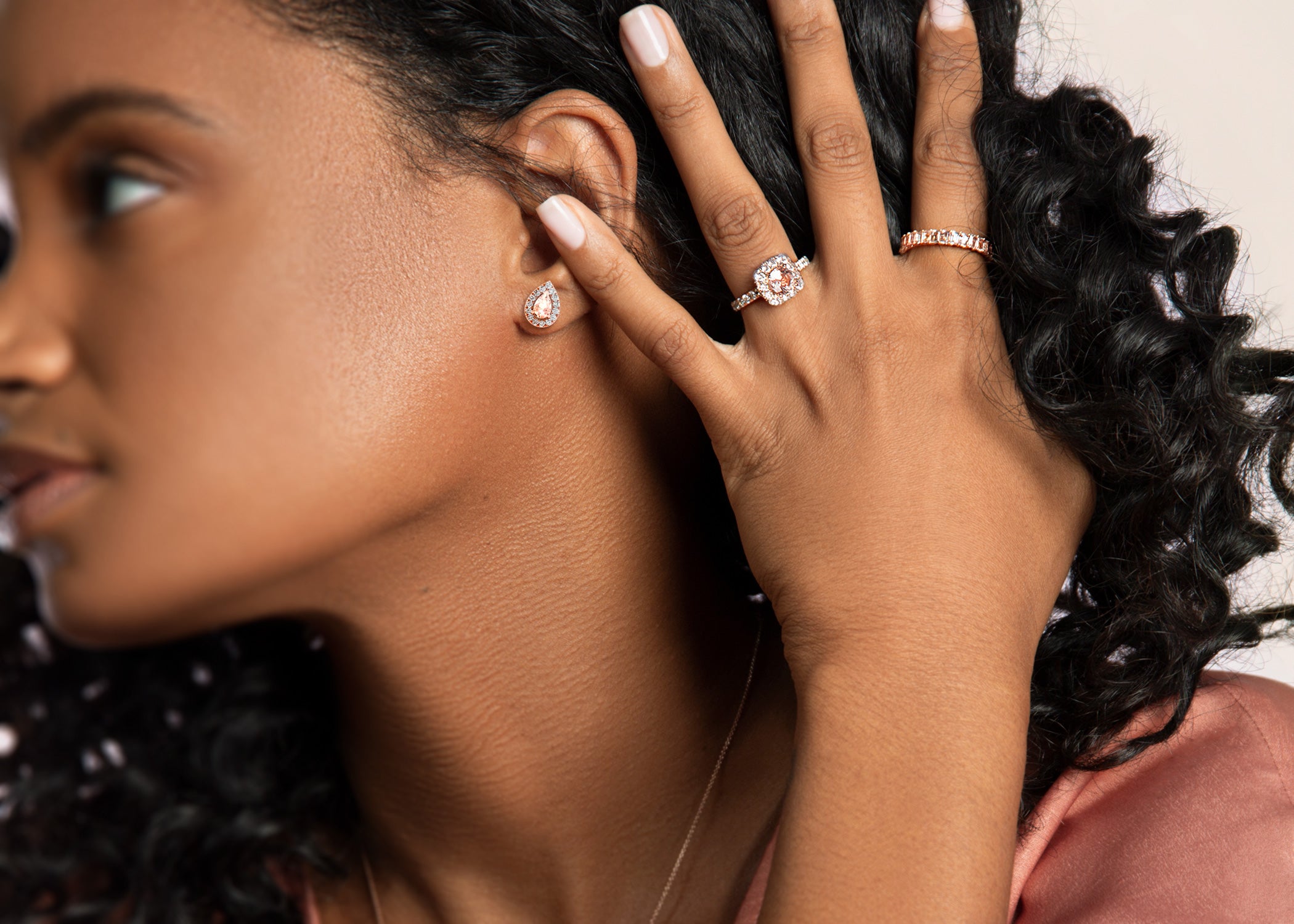 Dewdrop Gemstone Diamond Halo Peeking Studs - Earring 