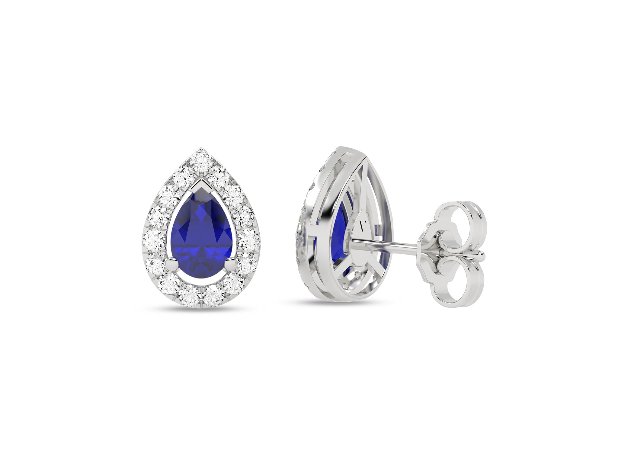 Dewdrop Gemstone Diamond Halo Peeking Studs - Earring 