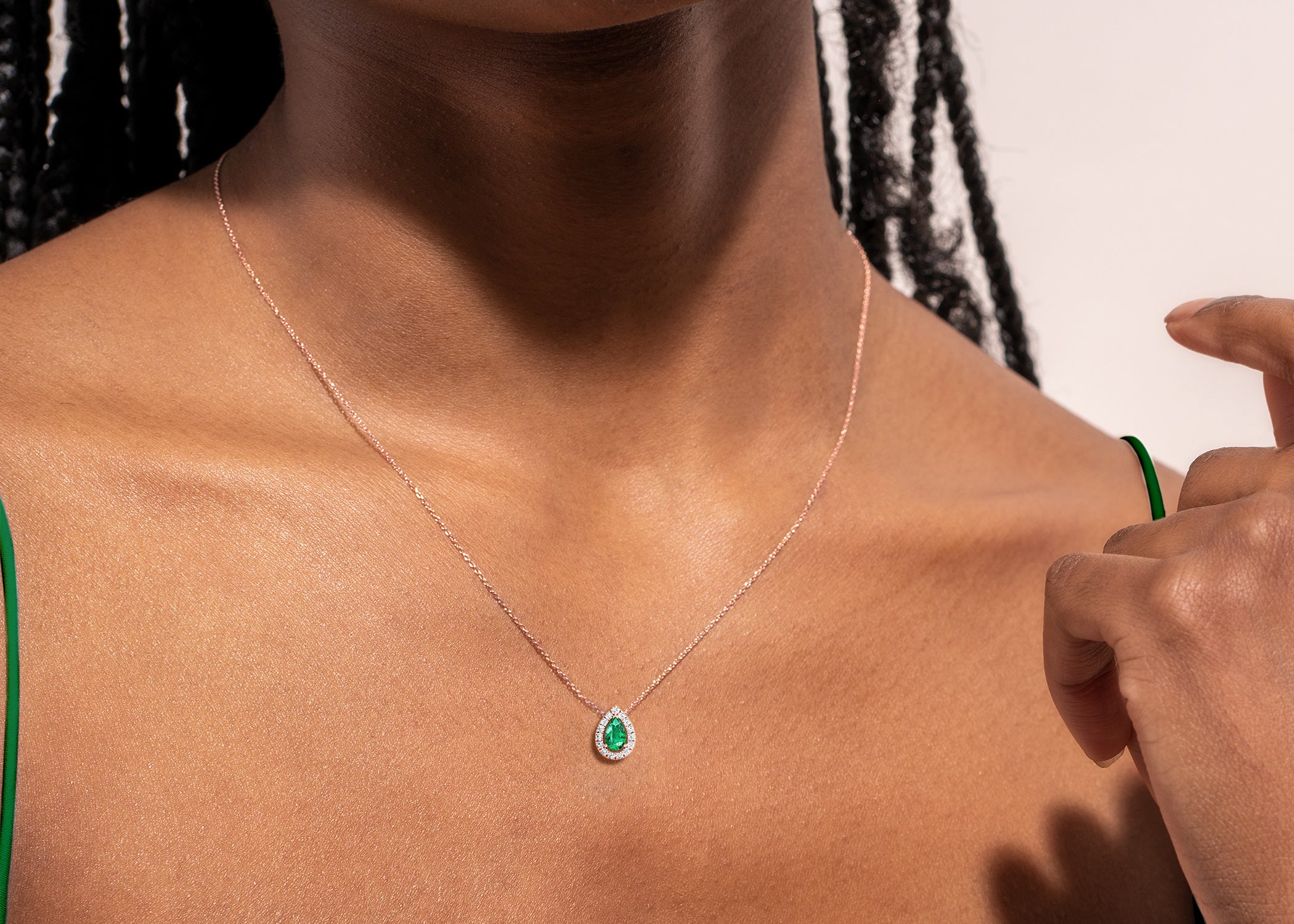 Dewdrop Gemstone Diamond Halo Peeking Necklace - Necklace 
