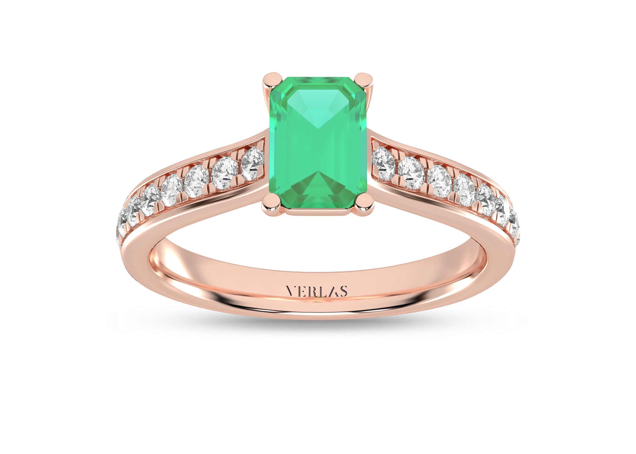 Gemstone Trailing Diamonds Emerald Ring - Ring 