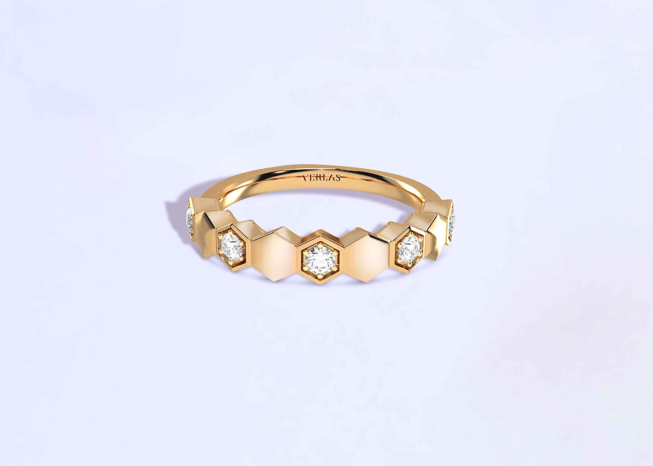 Alternating Diamonds Hexagon Band - Ring 