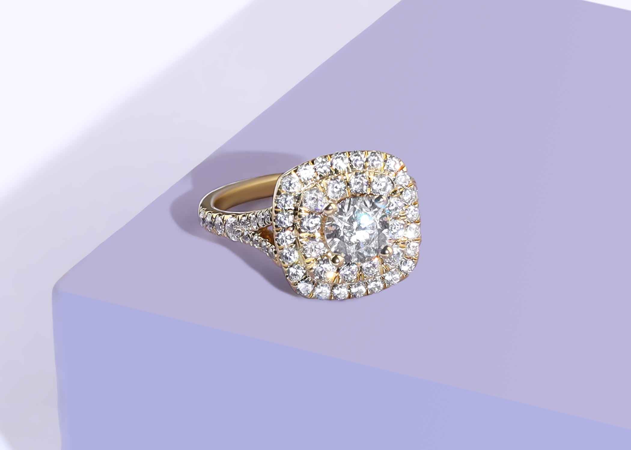 Round-Center Princess Double Halo Ring - Ring 