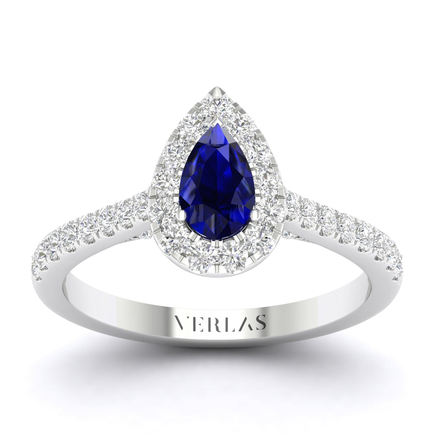 Exquisite Dewdrop Gemstone Diamond Halo Ring (M)_Product Angle_Blue Sapphire - 1