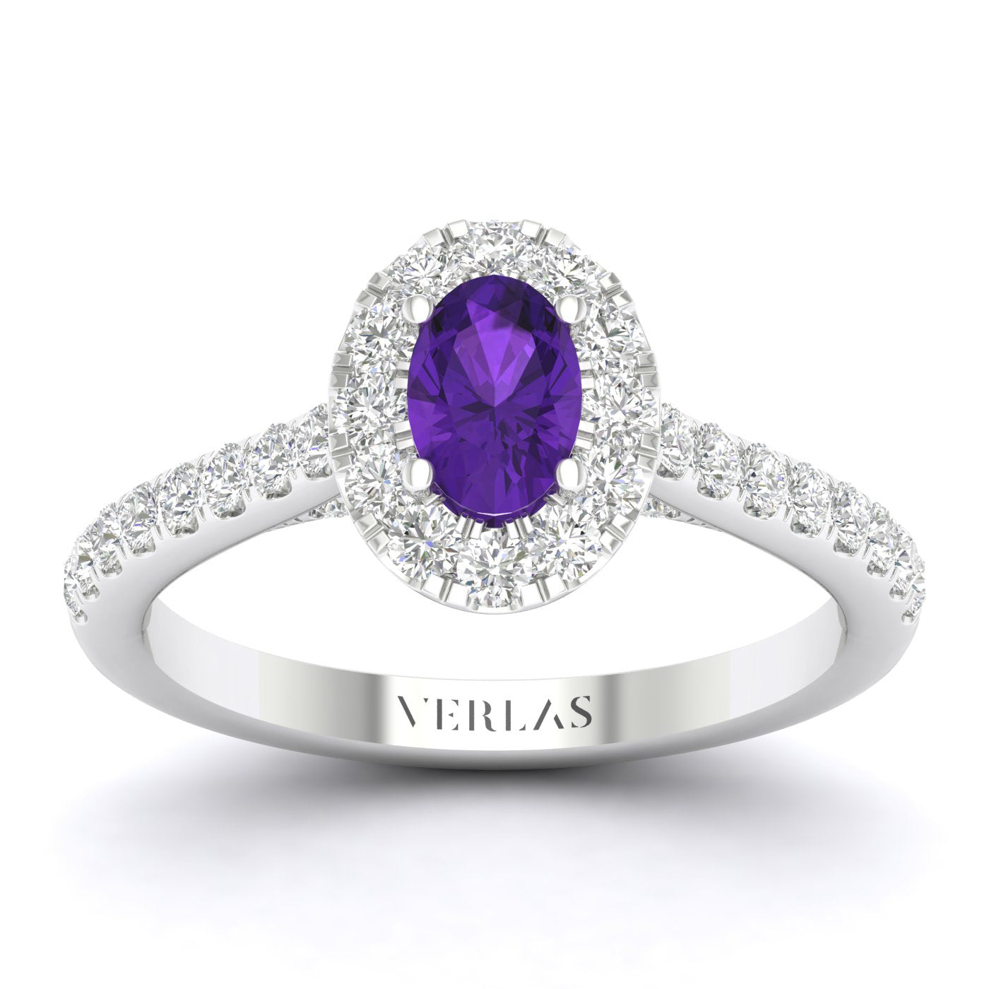 Exquisite Ellipse Gemstone Diamond Halo Ring (M)_Product Angle_Amethyst - 1