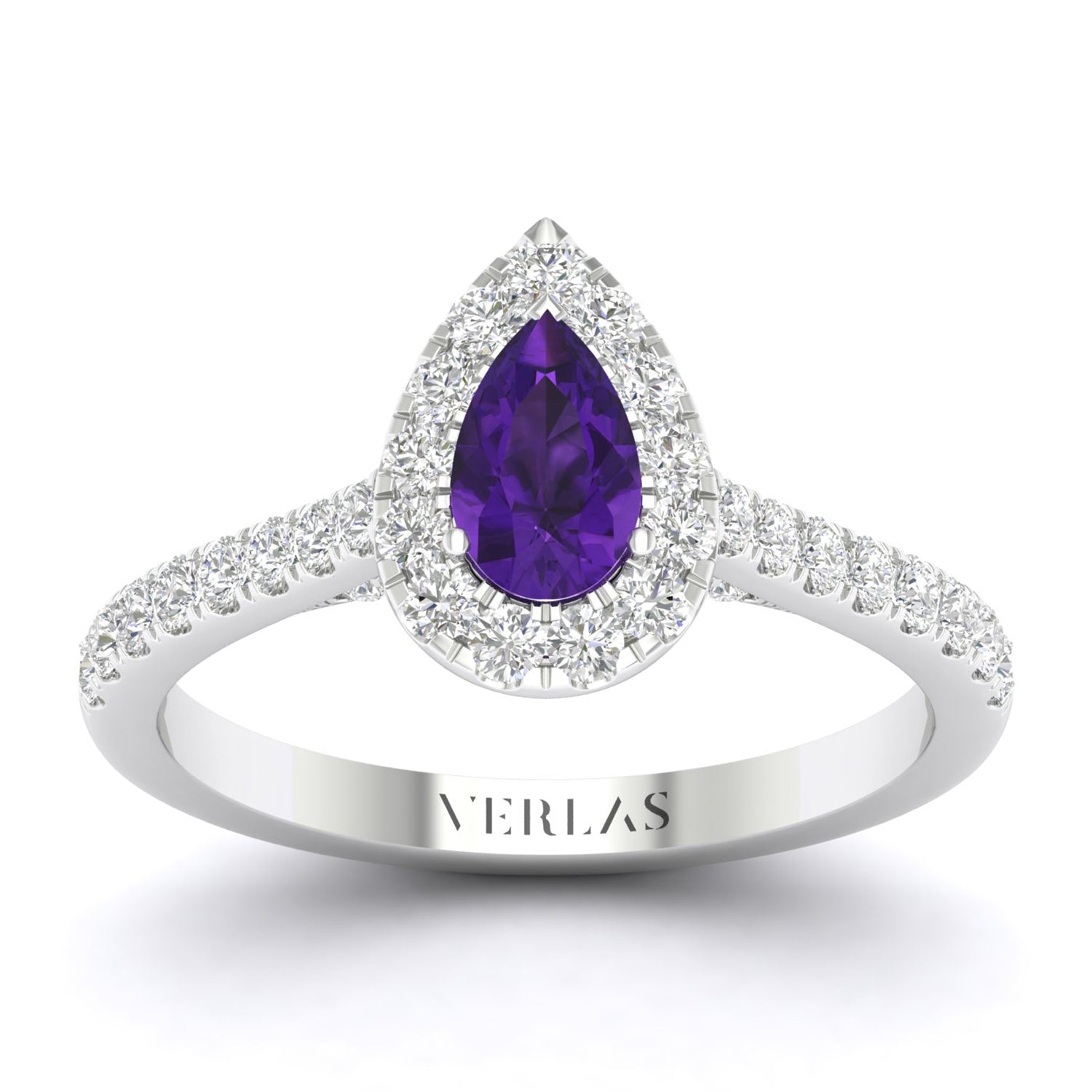 Exquisite Dewdrop Gemstone Diamond Halo Ring (M)_Product Angle_Amethyst - 1