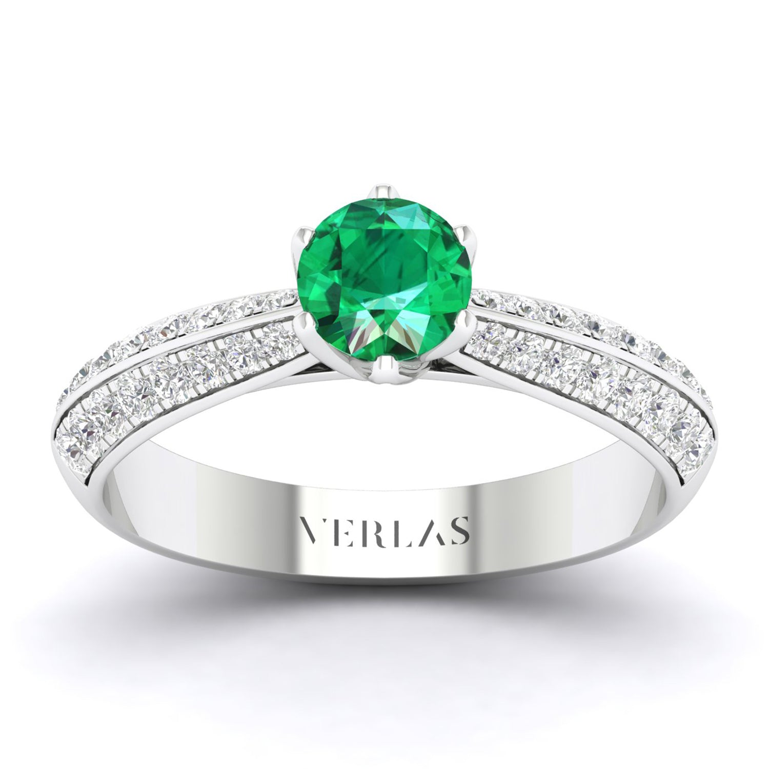 Gemstone Blooming Round Ring (M)_Product Angle_Emerald - 1