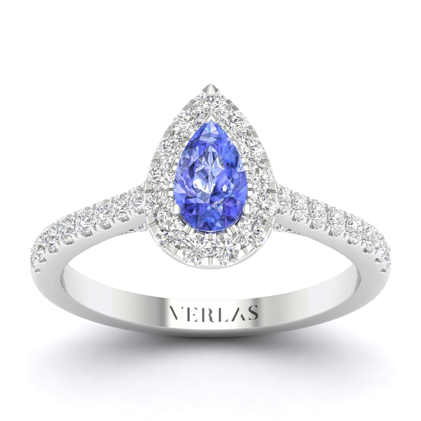 Exquisite Dewdrop Gemstone Diamond Halo Ring (M)_Product Angle_Tanzanite - 1