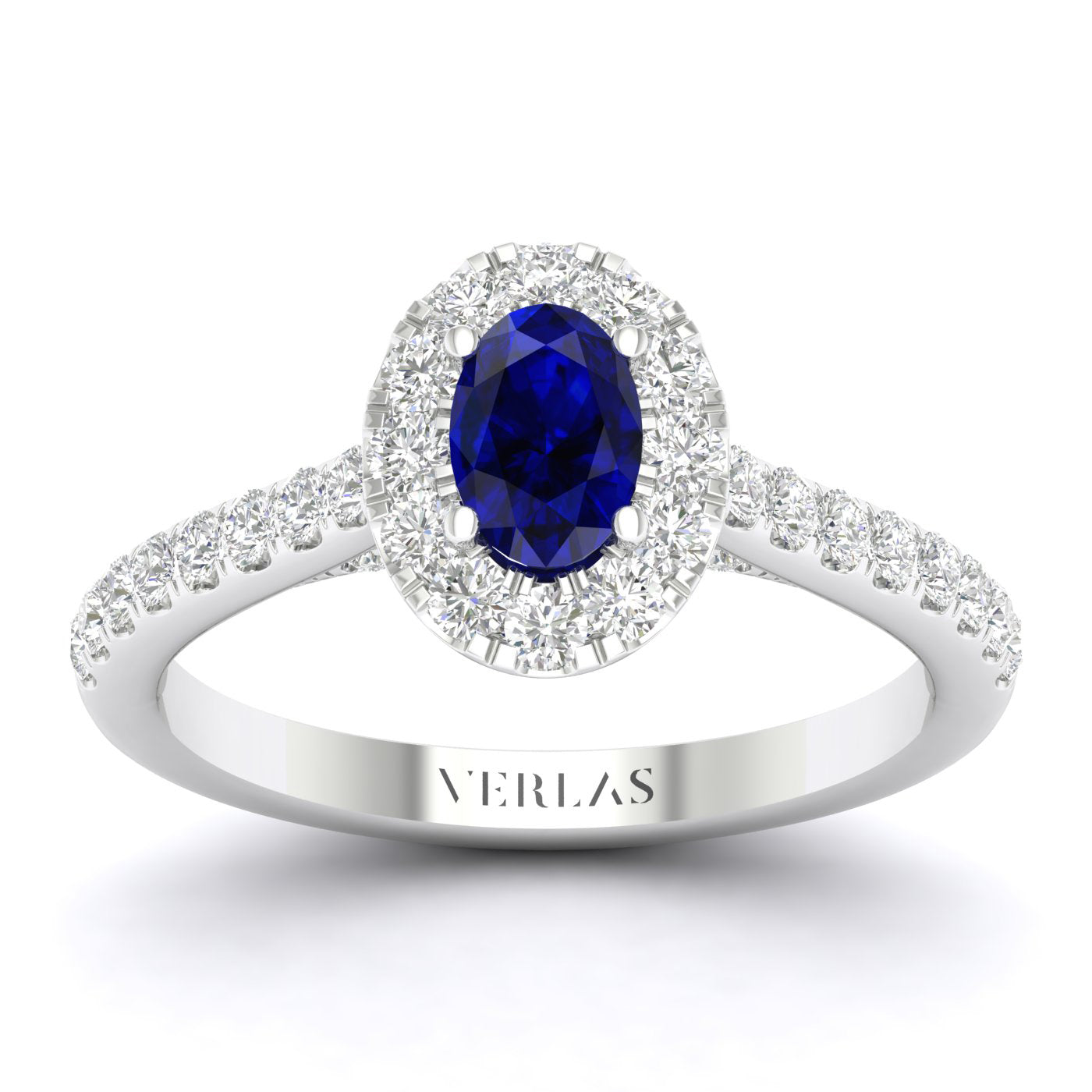 Exquisite Ellipse Gemstone Diamond Halo Ring (M)_Product Angle_Blue Sapphire - 1