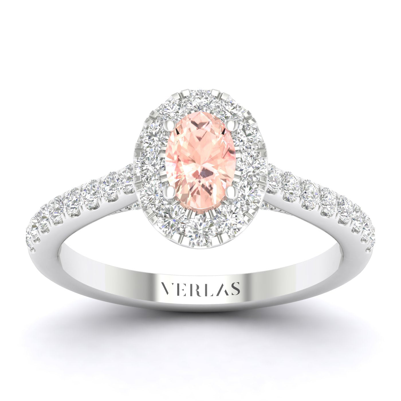 Exquisite Ellipse Gemstone Diamond Halo Ring (M)_Product Angle_Morganite - 1