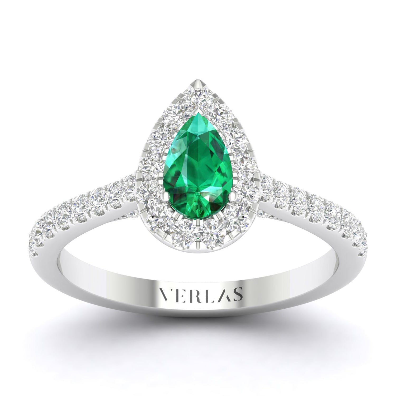 Exquisite Dewdrop Gemstone Diamond Halo Ring (M)_Product Angle_Emerald - 1