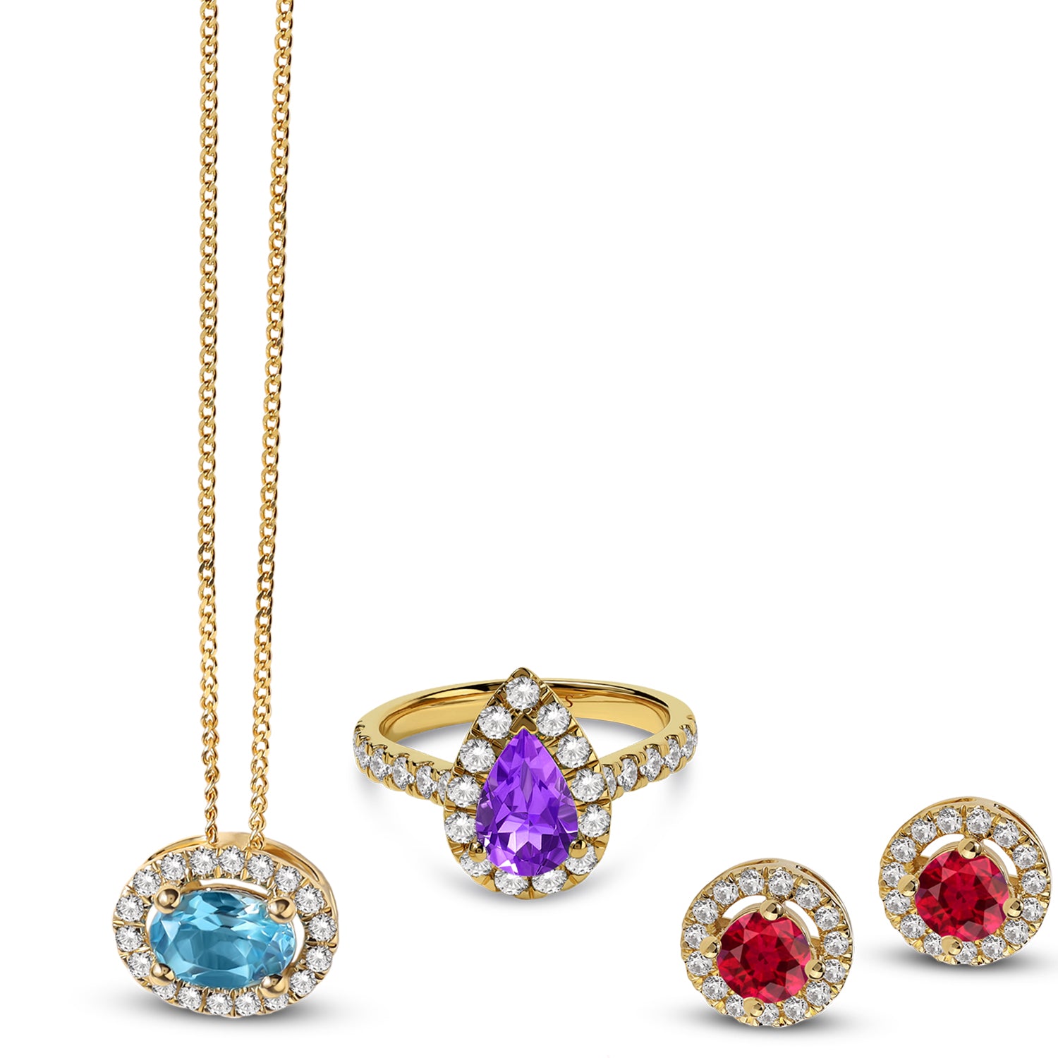 Exquisite Dewdrop Gemstone Diamond Halo Ring (M)_Product Angle_Creative Image 