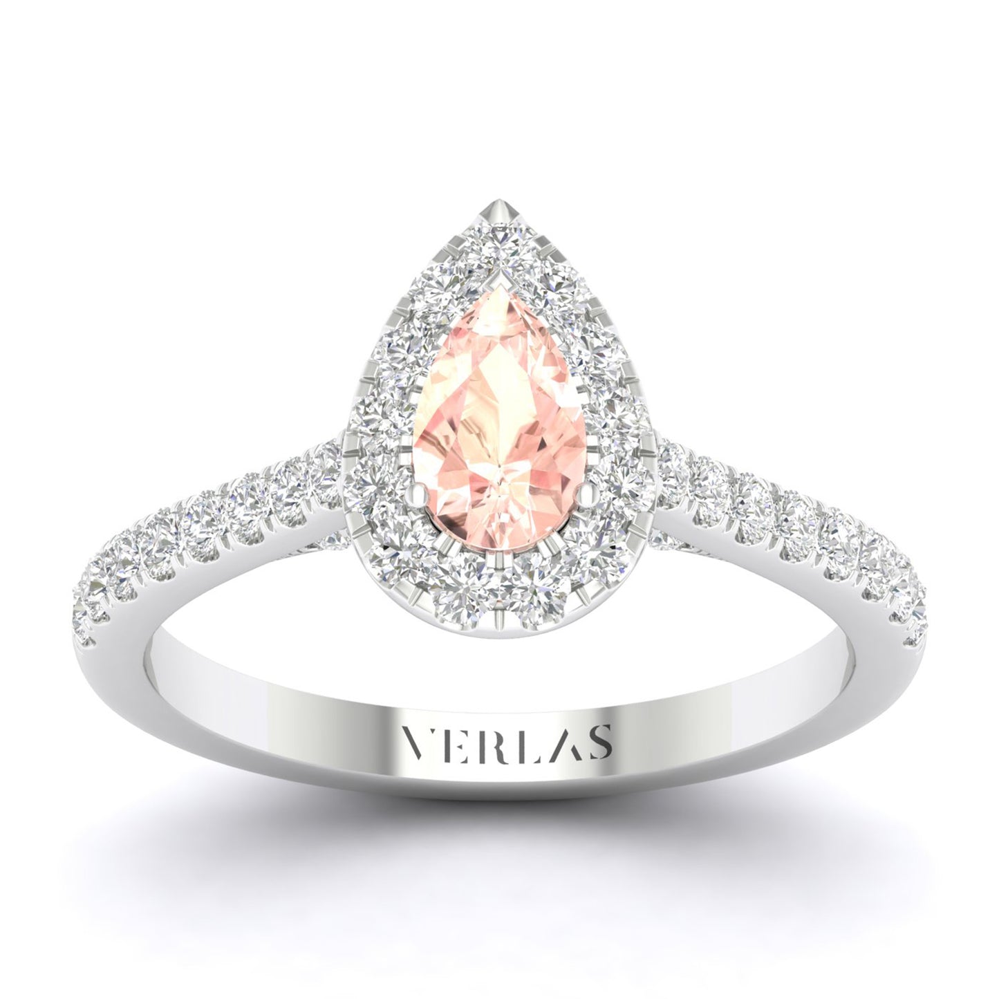 Exquisite Dewdrop Gemstone Diamond Halo Ring (M)_Product Angle_Morganite - 1