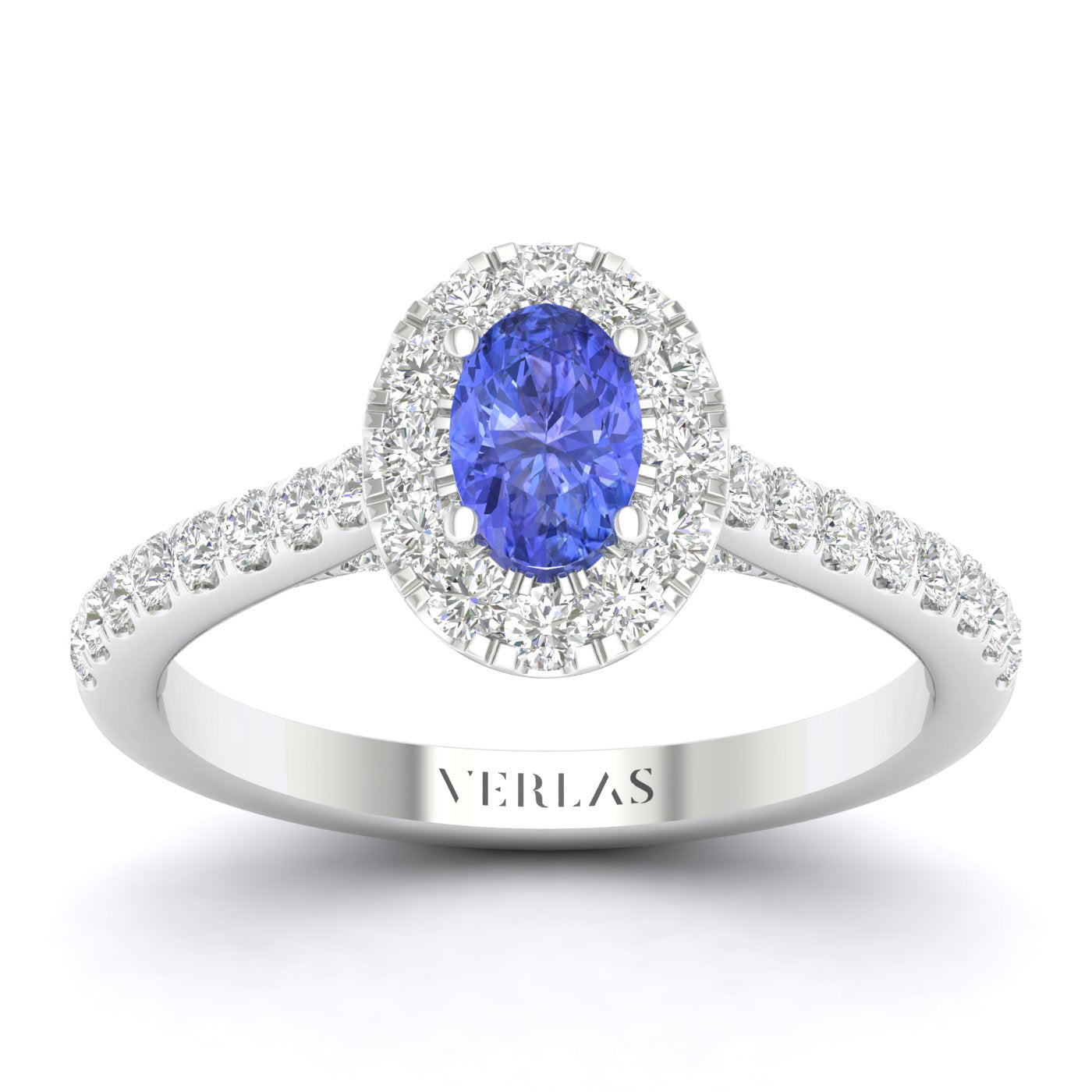 Exquisite Ellipse Gemstone Diamond Halo Ring (M)_Product Angle_Tanzanite - 1